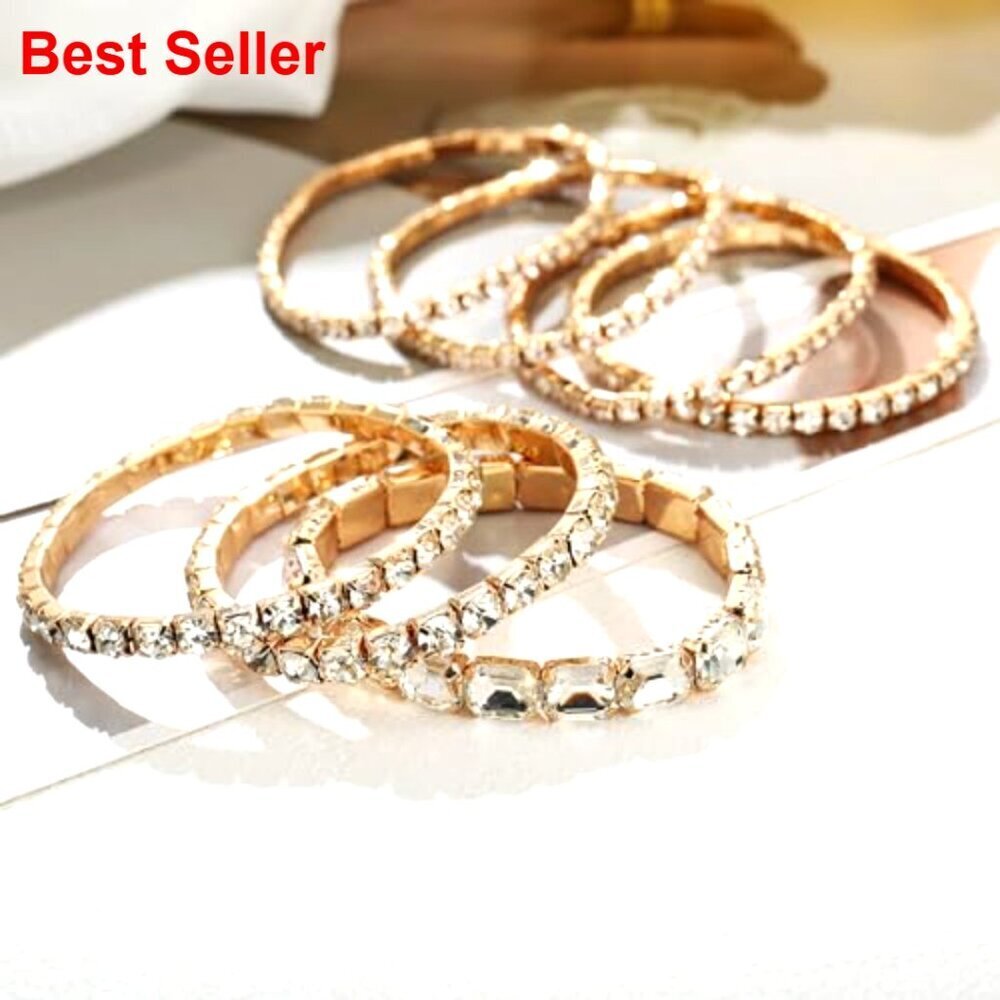 Crystal Stretch Bracelets Set, Stackable Layered Rhinestone Jewelry - Picture 5 of 7